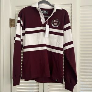 NWT Bruzer Harvard Long Sleeve Rugby Polo Small Collegiate Striped Crimson